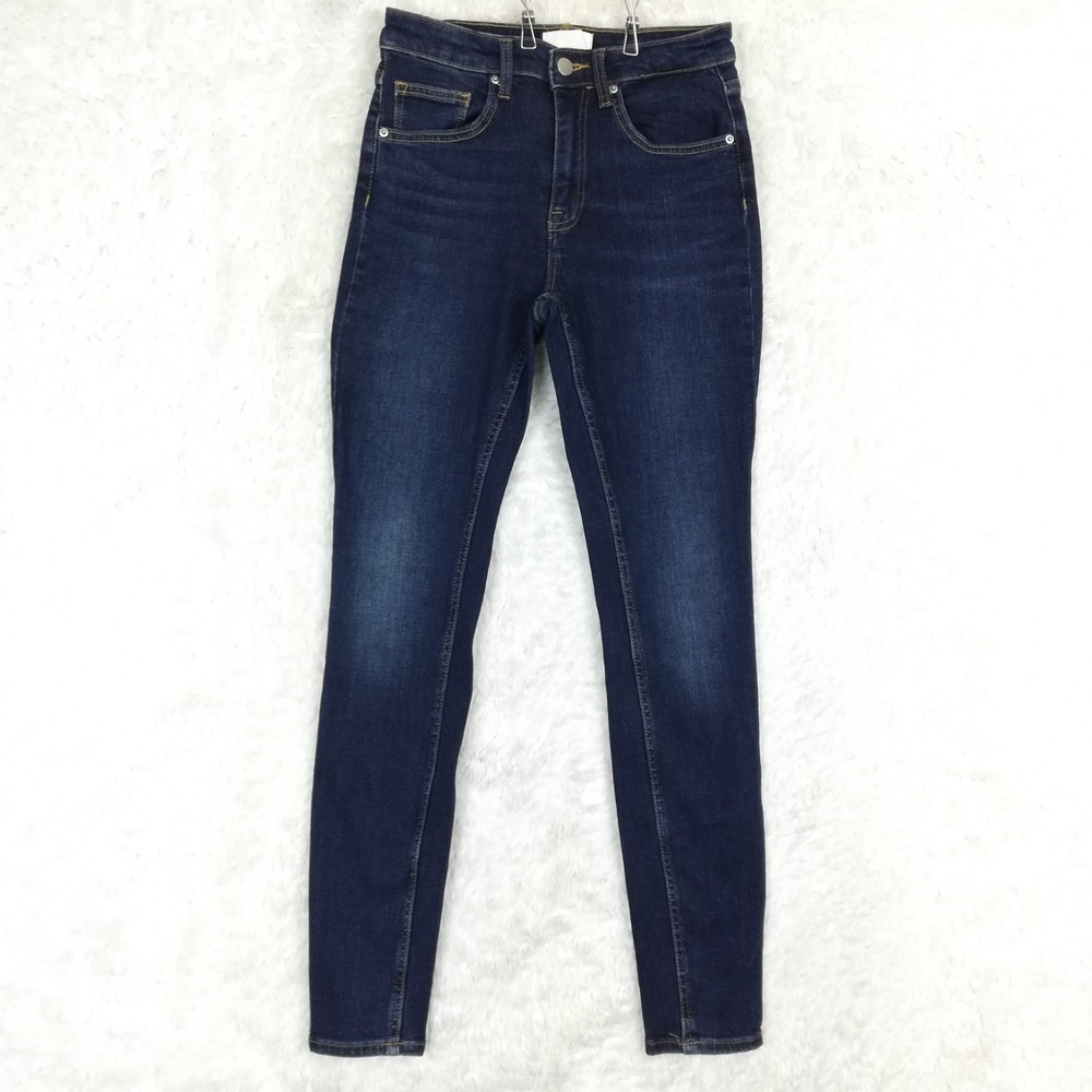 H&M Womens Jeans Skinny Blue Denim Dark Wash Mid Rise Whiskering‎ 4